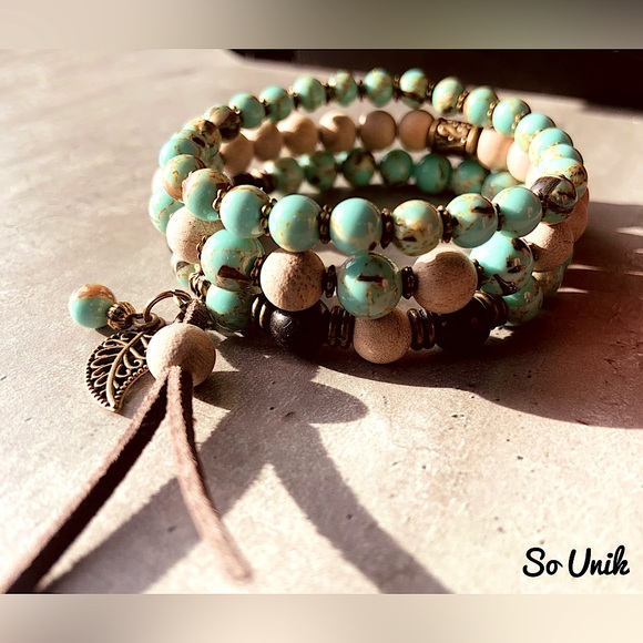 Turquoise shell howlite stone bracelet - Picture 1 of 3